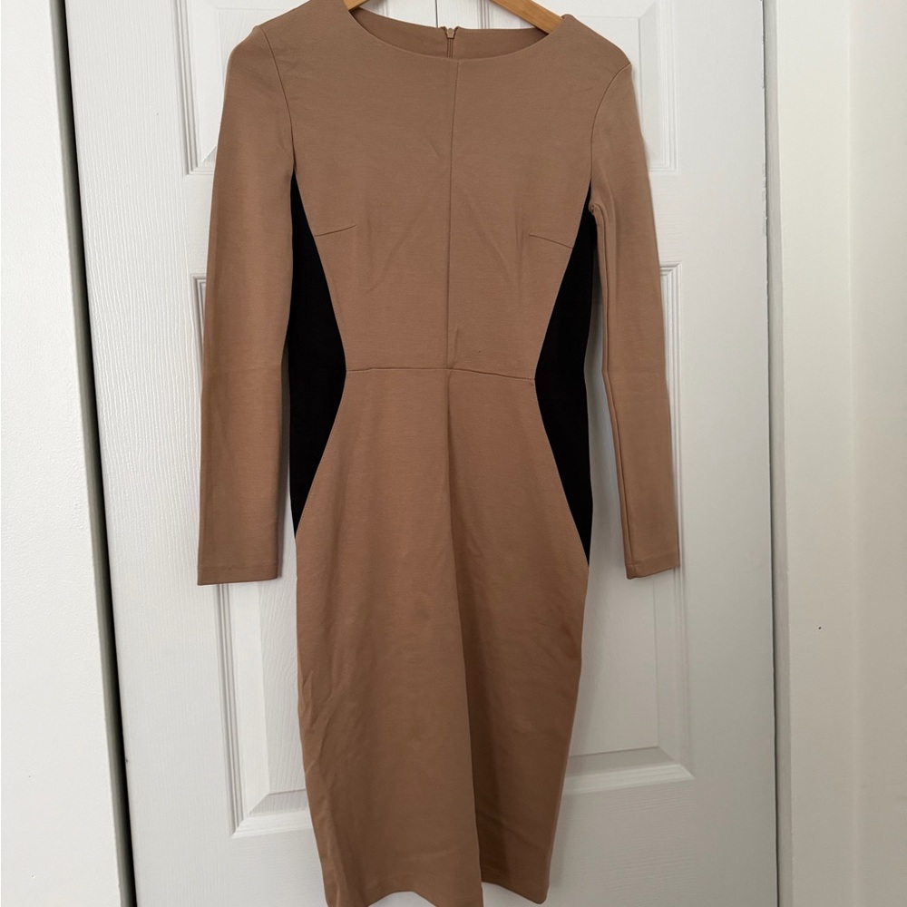 Chic Tan and Black Long Sleeve Dress